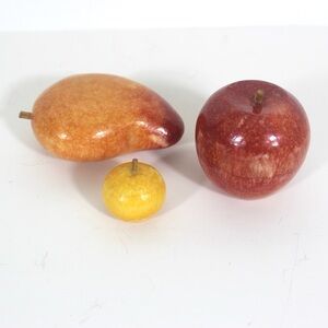 Vintage Summer Fruit Carved from Stone Apple Mango Plum, Set of Three